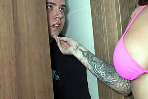 Sara the sexy blonde with fake tits deepthroats and fucks her boyfriend's best friend creampie finish