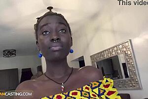 imagine this hot ebony babe choking on massive cock before facial blast in pov casting