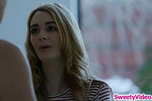 blonde trembles with desire licking her lesbian partner's ass passionately while fingering deeply