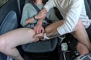 oh god cute babe fingers herself wildly while getting driven around