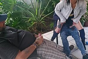 cuckold friend pounds my wife cowgirl while i jerk and cum on them!