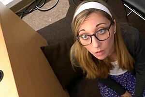 nerdy babe sucks my massive director cock then takes it balls deep