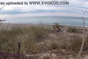 French teacher slut gives stranger blowjob on nude beach with hot cumshot finish