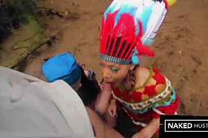 Thick ebony and curvy ivory milfs deepthroat suck big cock outdoors in florida forest interracial