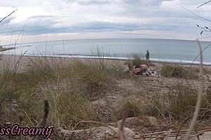 French teacher slut gives stranger blowjob on nude beach with hot cumshot finish