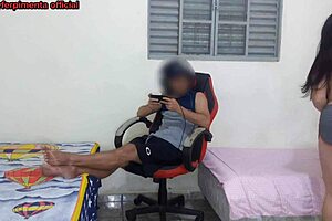 curvy latina changes near guy then moans riding his cock bent over gamer chair