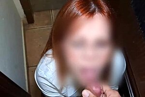 ruivinha sneaks blowjob in school library flashing panties