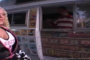 crista moore starts by banging her mouth with ice cream then rides the ice cream dude hard outdoors