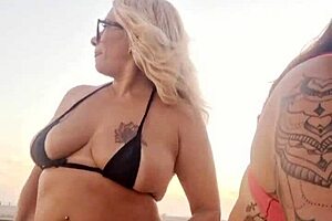 naughty beach chat with slutty friend then deflower young guy outdoors